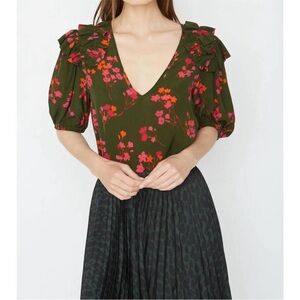 Caballero cloe top in garden green and pink size medium